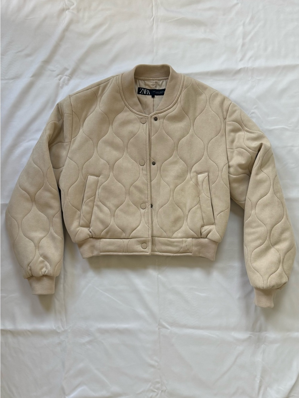 Zara Beige Quilted Bomber Jacket